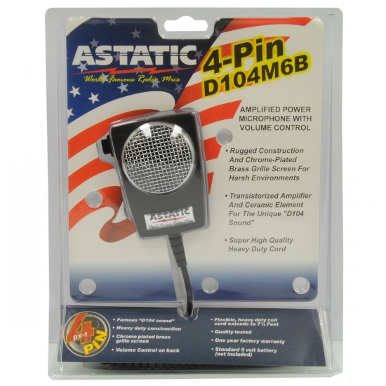 Astatic - 4-pin Mobile Microphone Amplifié , Black Soft Wire